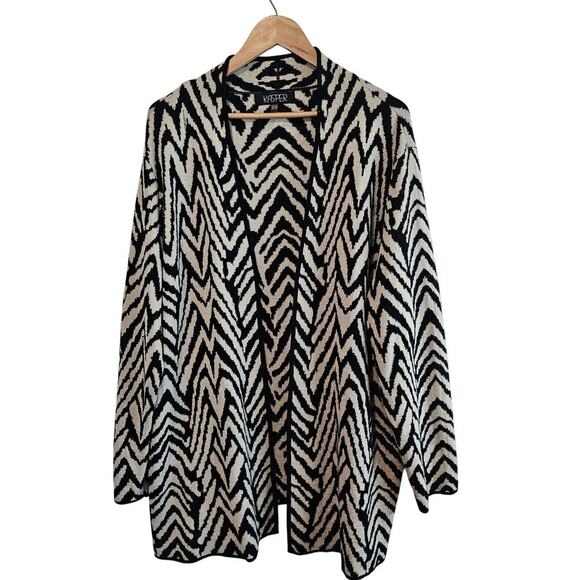 Kasper Wool Open Cardigan Womens 3X Black Geometric Sweater Long Classic Neutral - Picture 1 of 7